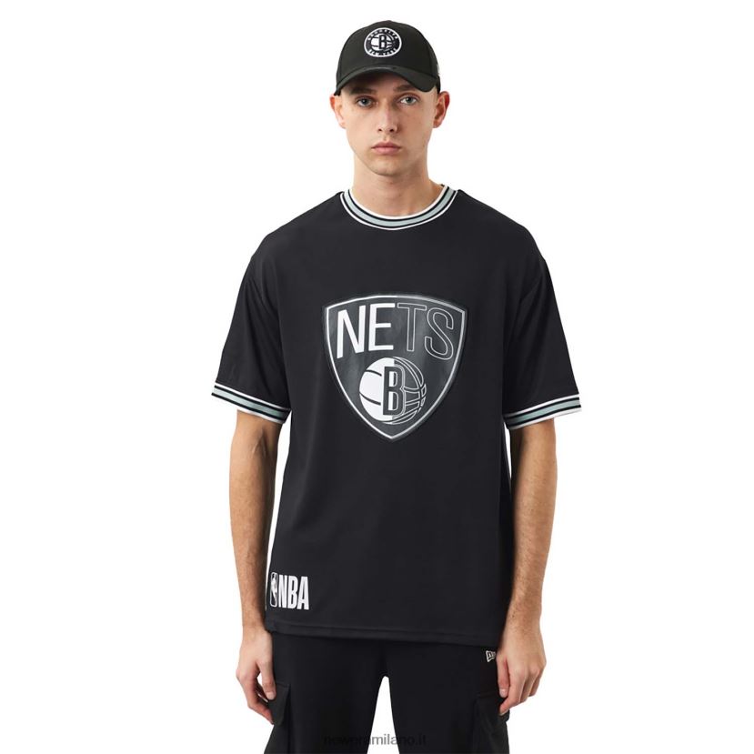 New Era Z282J22848 t-shirt nera con logo della squadra nba dei brooklyn nets
